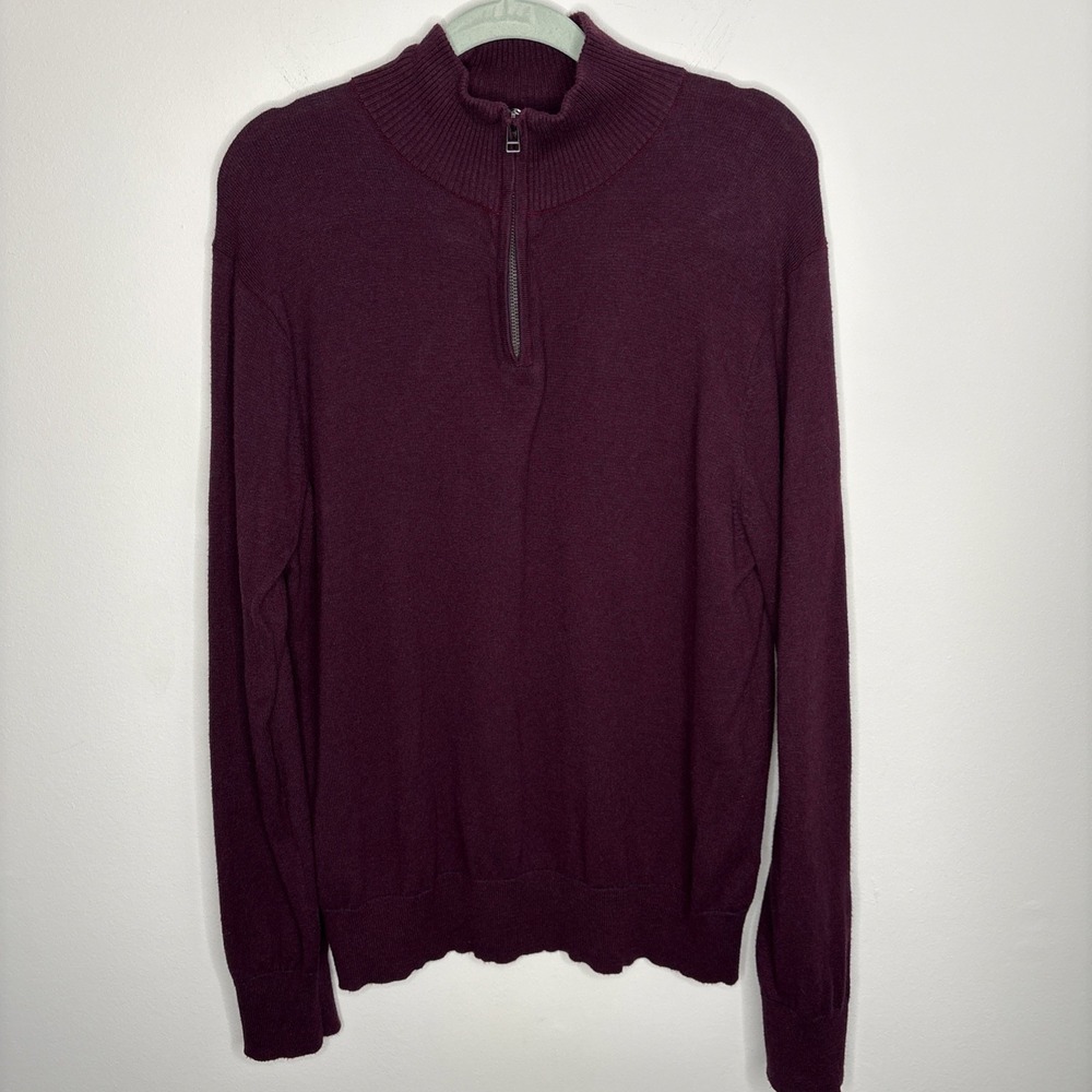 Bonobos 1/4 Zip Sweater Men's Slim Large Red‎ Cotton Cashmere Mock Neck Office